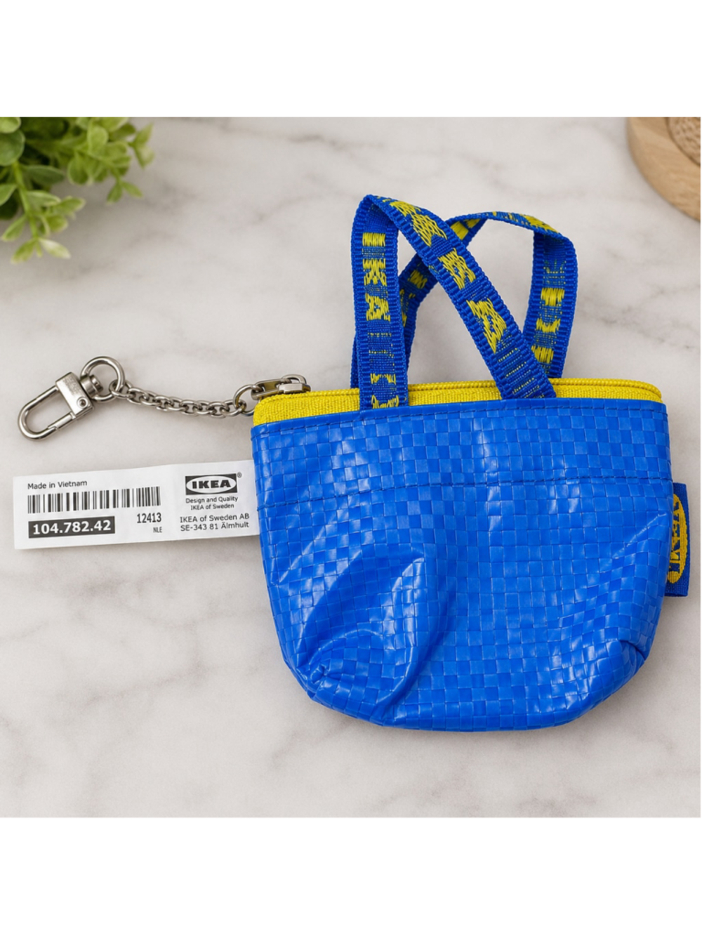 IKEA Mini Blue Frakta Bag Keychain Coin Purse Zipper Pouch NWT